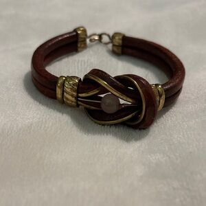 Vintage Leather Knotted Gold Accent Boho Bracelet